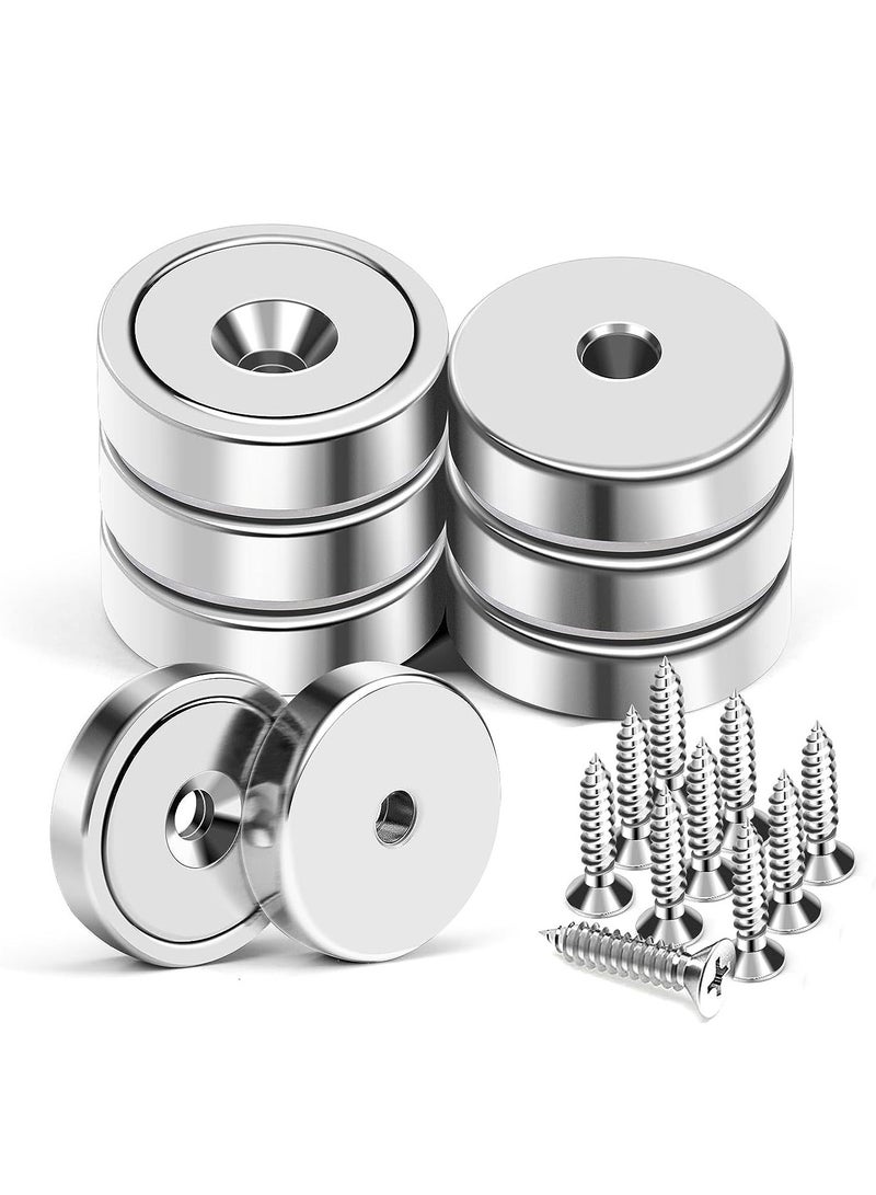 Powerful Neodymium Magnets 6 Packs Waterproof Strong Magnets with Hole 70lbs Force Neodymium Cup Magnets 32mm with Countersunk Hole and Steel Capsule Pot Magnet with Screws