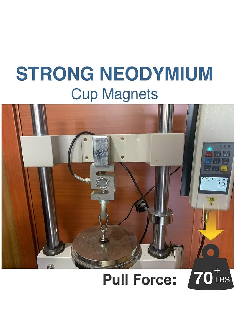 Powerful Neodymium Magnets 6 Packs Waterproof Strong Magnets with Hole 70lbs Force Neodymium Cup Magnets 32mm with Countersunk Hole and Steel Capsule Pot Magnet with Screws