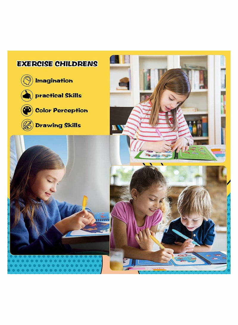 Magical Water Coloring Book Kids Magic Painting Books with Water Reusable Drawing Book for Toddler Cartoon Animals 3 Pack