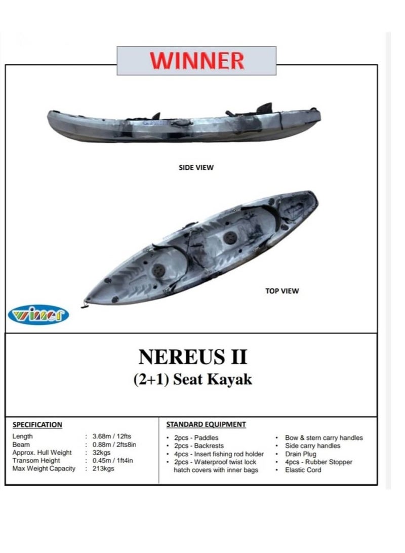 Winner Nereus 2P Sit On Top Kayak 368x88x45cm White\Black with out Seat