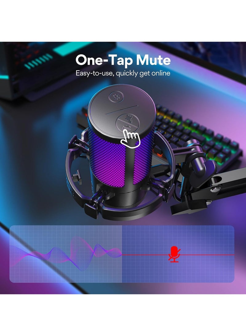 Gaming USB Microphone, Noise Cancellation Condenser mic with Mute