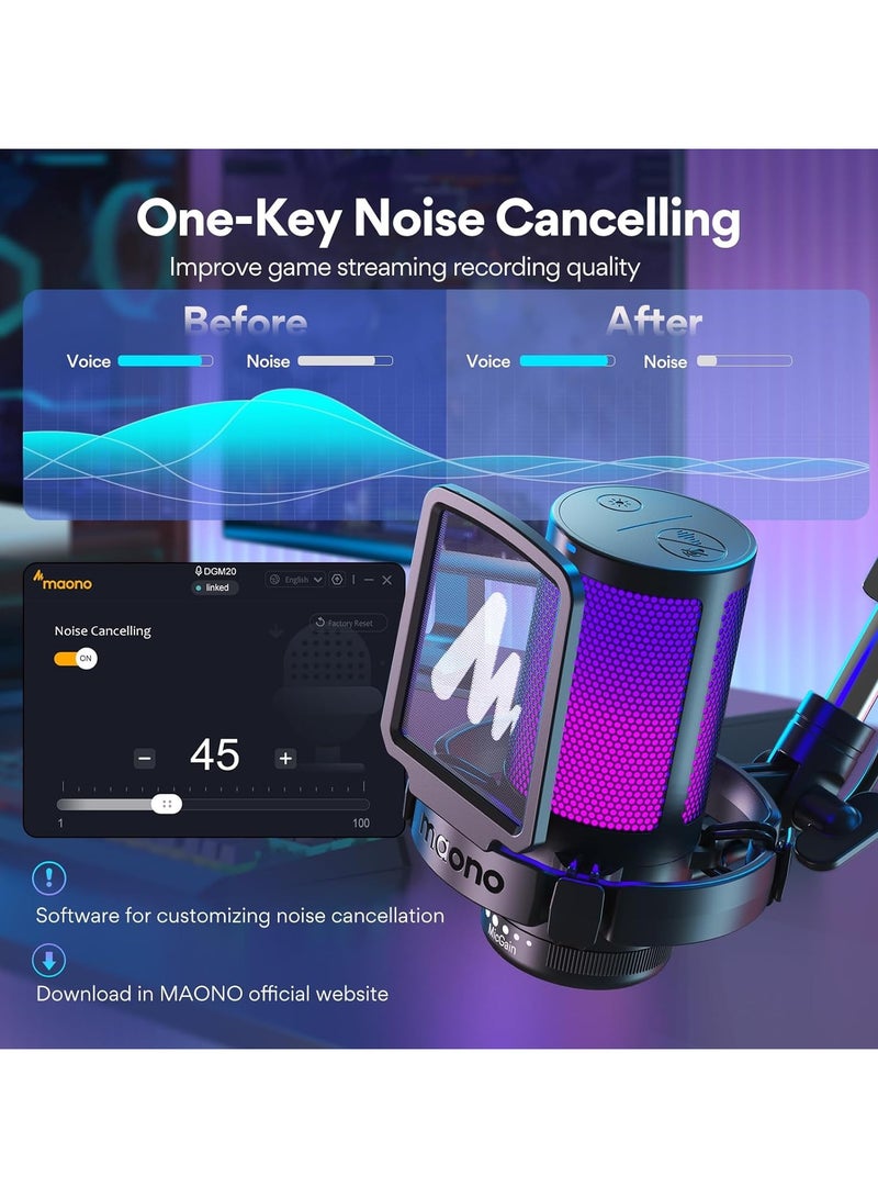 Gaming USB Microphone, Noise Cancellation Condenser mic with Mute