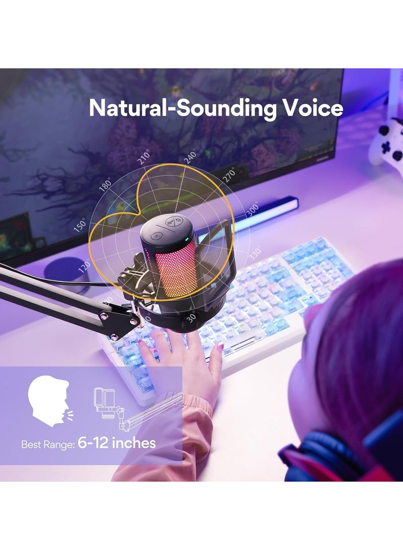 Gaming USB Microphone, Noise Cancellation Condenser mic with Mute