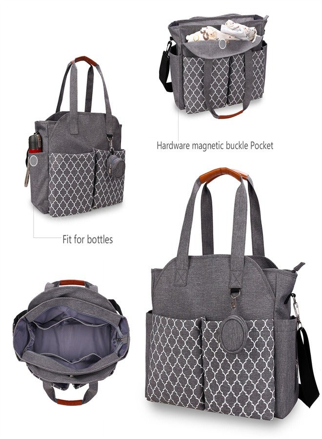 Multifunctional Signature Diaper Bag With Changing Mat - Grey