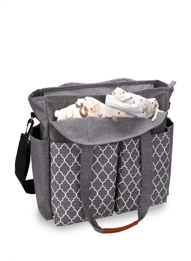 Multifunctional Signature Diaper Bag With Changing Mat - Grey