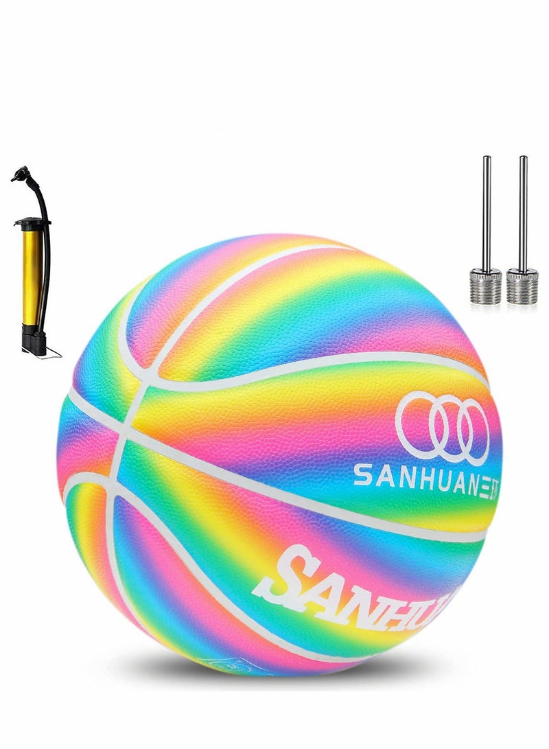 Basketball, Colorful Street Basketball, Foam Rubber Basketball 28.5 with Pump for Indoor and Outdoor for Women, Girls, Boys and Youth, Youth Game Ball for Kids Indoor and Outdoor Basketball Games