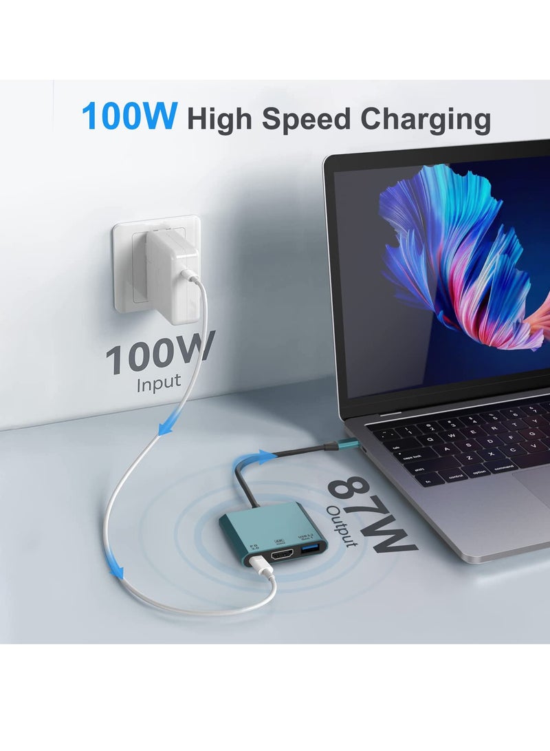 USB-C to HDMI Adapter USB Type-C HUB 3in1 Computer Expansion Dock with 4K@60HZ HDMI PD 100W Charger & USB 3.0 USB-C Thunderbolt 3/4 to USB 3.0 Adapter Compatible with iPad M1 M2 MacBook Surface