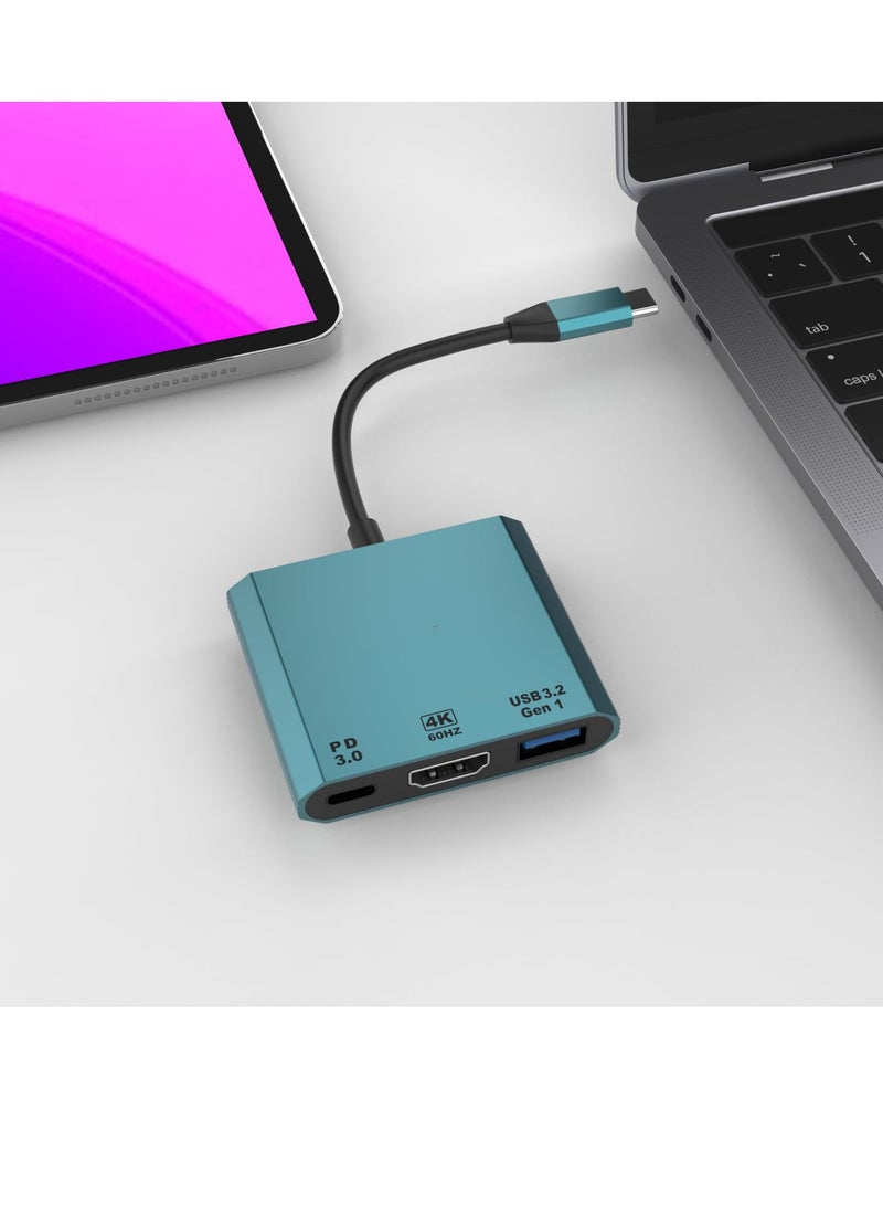 USB-C to HDMI Adapter USB Type-C HUB 3in1 Computer Expansion Dock with 4K@60HZ HDMI PD 100W Charger & USB 3.0 USB-C Thunderbolt 3/4 to USB 3.0 Adapter Compatible with iPad M1 M2 MacBook Surface