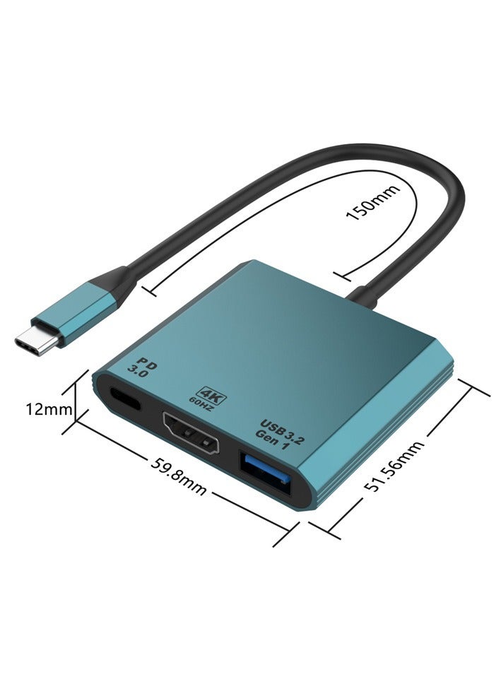 USB-C to HDMI Adapter USB Type-C HUB 3in1 Computer Expansion Dock with 4K@60HZ HDMI PD 100W Charger & USB 3.0 USB-C Thunderbolt 3/4 to USB 3.0 Adapter Compatible with iPad M1 M2 MacBook Surface