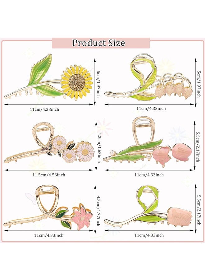 6Pcs Large Metal Flower Hair Claw Clips, Tulip Hair Claw Clip, Sunflower Hair Clips, Non-Slip No Broken Hair Clamps, Lily Flower Hair Hold Clip for Women Thin and Thick Hair