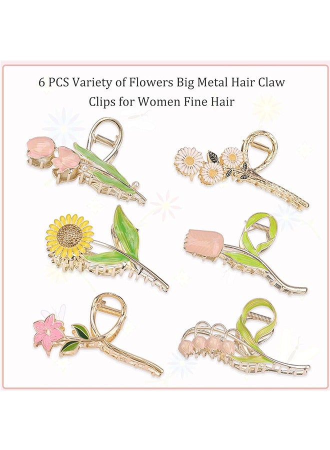 6Pcs Large Metal Flower Hair Claw Clips, Tulip Hair Claw Clip, Sunflower Hair Clips, Non-Slip No Broken Hair Clamps, Lily Flower Hair Hold Clip for Women Thin and Thick Hair