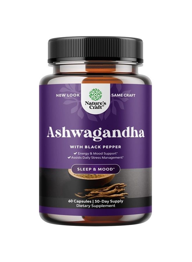 Ashwagandha Root Powder - Natural Supplement Capsules for Sleep Relaxation Improve Mood Increase Immune System - Ashwagandha Indian Ginseng Withania Somnifera - for Men and Women