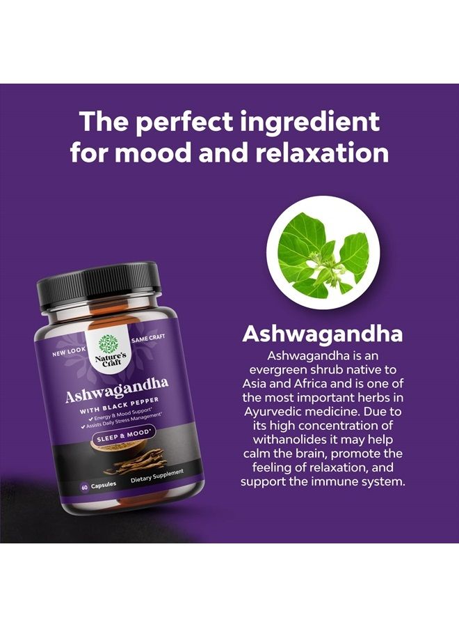 Ashwagandha Root Powder - Natural Supplement Capsules for Sleep Relaxation Improve Mood Increase Immune System - Ashwagandha Indian Ginseng Withania Somnifera - for Men and Women