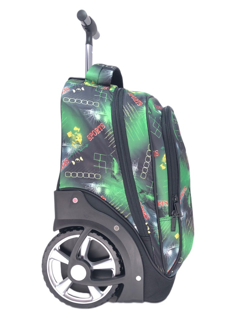 Big Wheel School Trolley For Kids Green abstract design 18 Inch Include Lunch Bag And Pencil Pouch