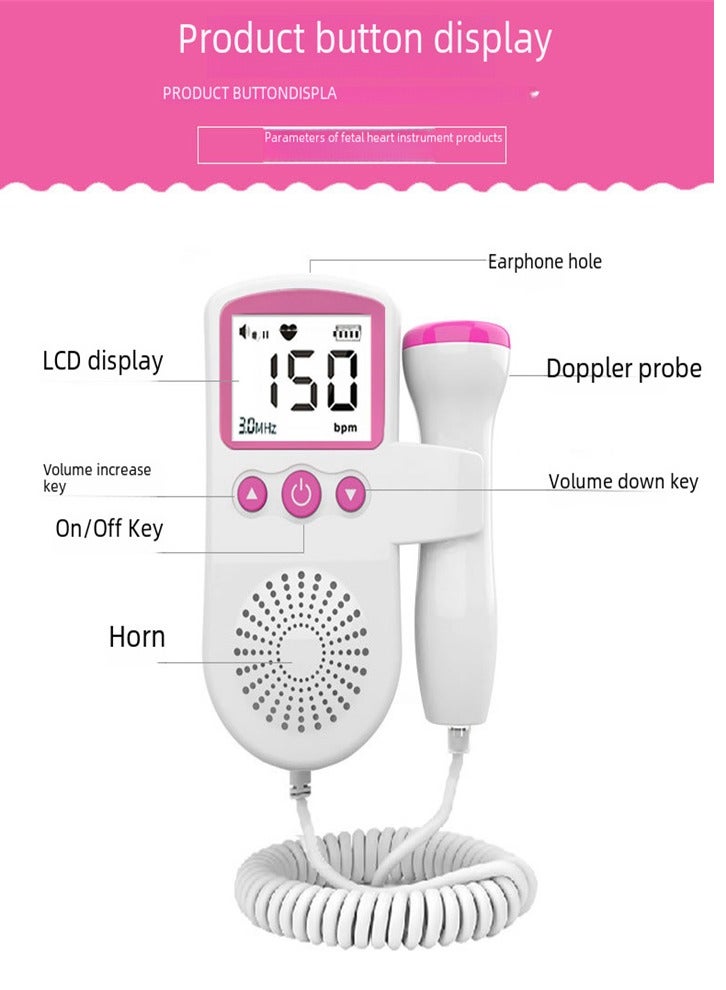 Doppler Fetal Rate Monitor Baby Fetal Sound Heart Detector Lcd Display（pink ）
