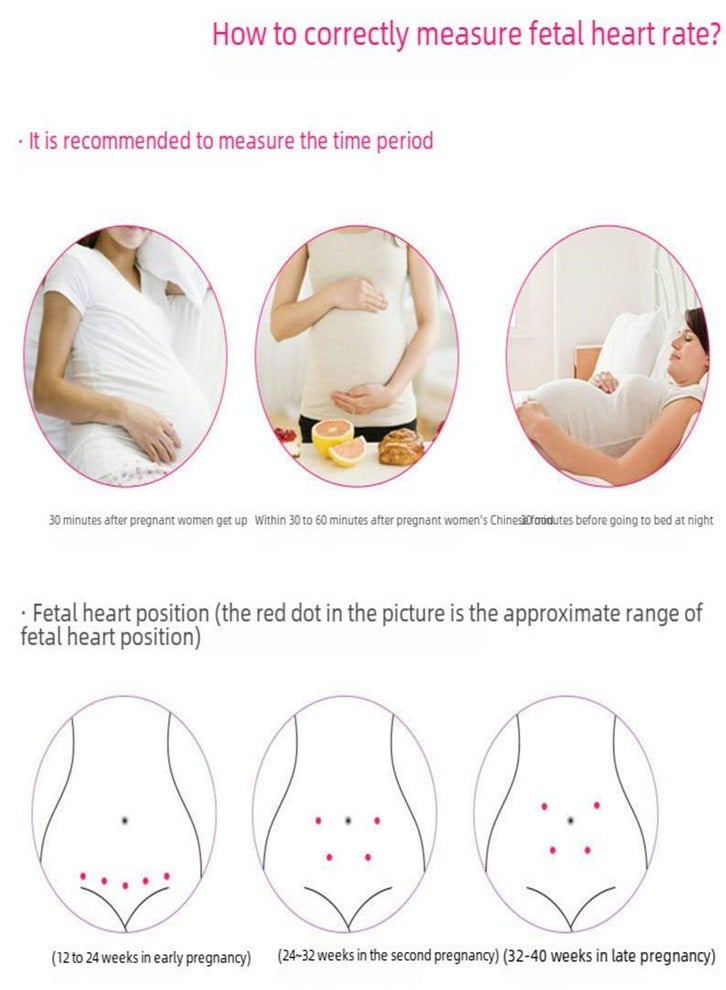 Doppler Fetal Rate Monitor Baby Fetal Sound Heart Detector Lcd Display（pink ）
