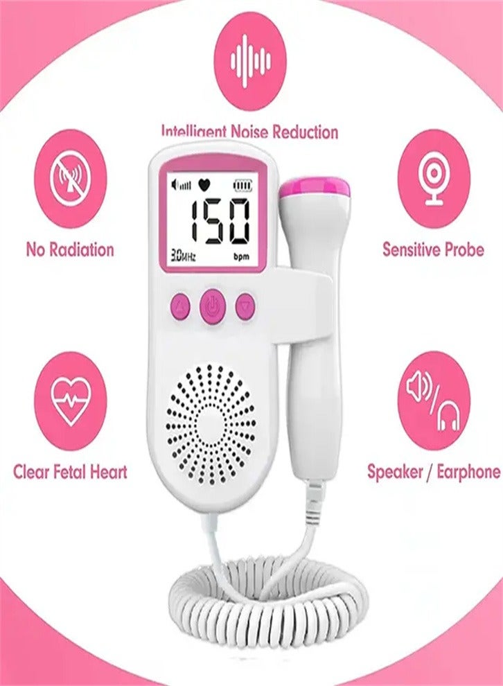 Doppler Fetal Rate Monitor Baby Fetal Sound Heart Detector Lcd Display（pink ）