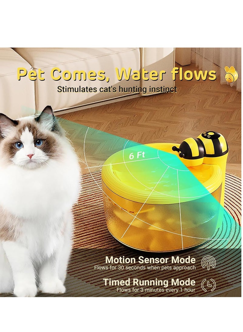 Water Fountain for Cat and Dog, Cordless Cat Water Fountain Battery Operated, Wireless Cat Fountain with Motion Sensor and Quiet Pump, 4-Stage Filtration for Dog and Cat 75oz/2.2L