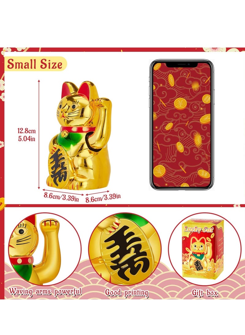 Lucky Cat Waving Arm Maneki Neko Gold Lucky Fortune Cat for Chinese Feng Shui Welcoming Fortune Luck Wealth Prosperity Decoration for Shops Restaurants Living Room Homes Decorations