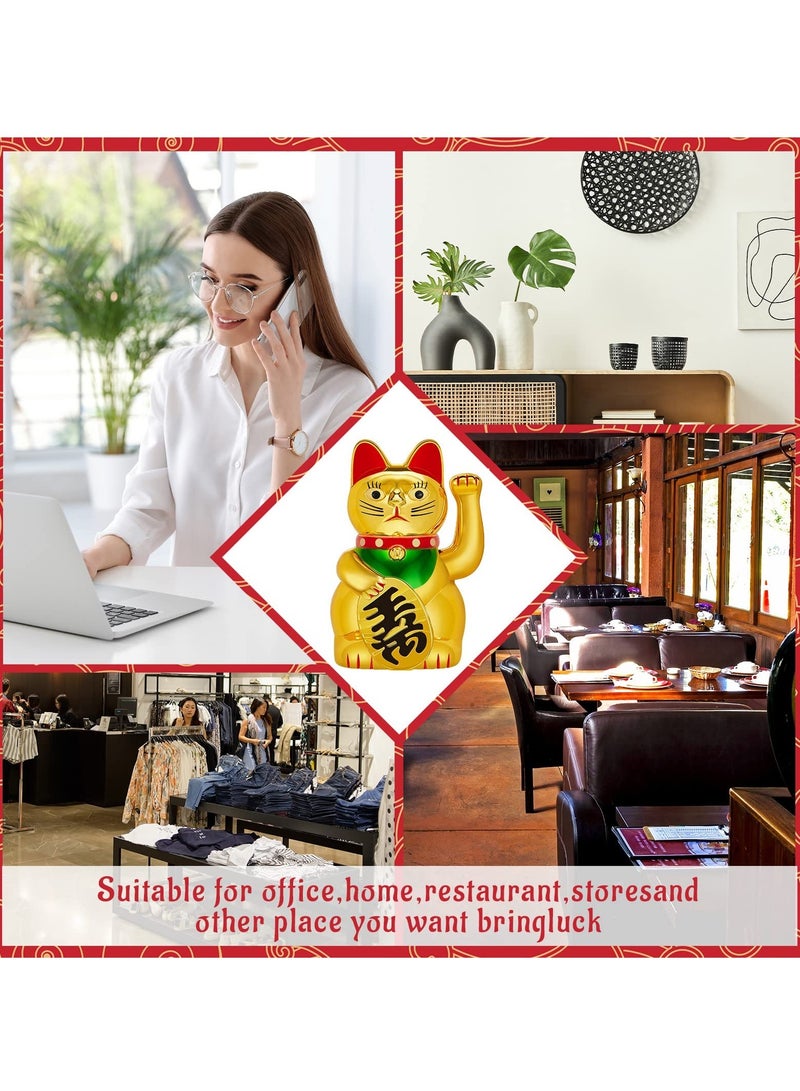 Lucky Cat Waving Arm Maneki Neko Gold Lucky Fortune Cat for Chinese Feng Shui Welcoming Fortune Luck Wealth Prosperity Decoration for Shops Restaurants Living Room Homes Decorations