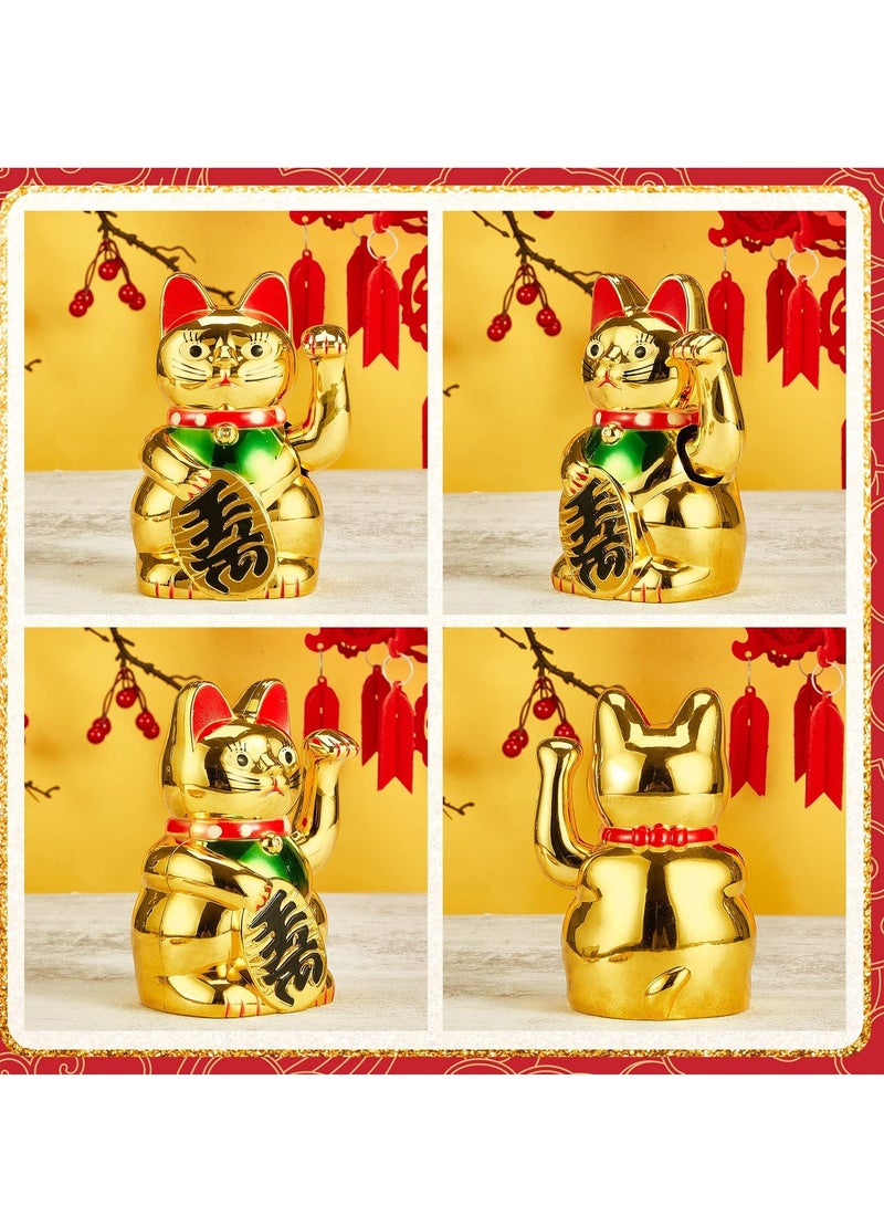 Lucky Cat Waving Arm Maneki Neko Gold Lucky Fortune Cat for Chinese Feng Shui Welcoming Fortune Luck Wealth Prosperity Decoration for Shops Restaurants Living Room Homes Decorations