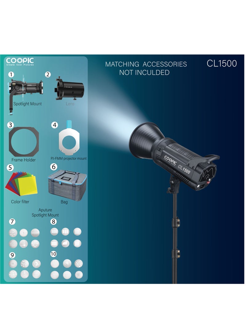 COOPIC Create Cool Picture 18000LM 5600K Studio Lighting with 96+ CRI, TLCI, Adjustable Brightness, Aluminum Alloy Cooling, LED Video Light for Filming, Videography, and Product Photography (CL1500)