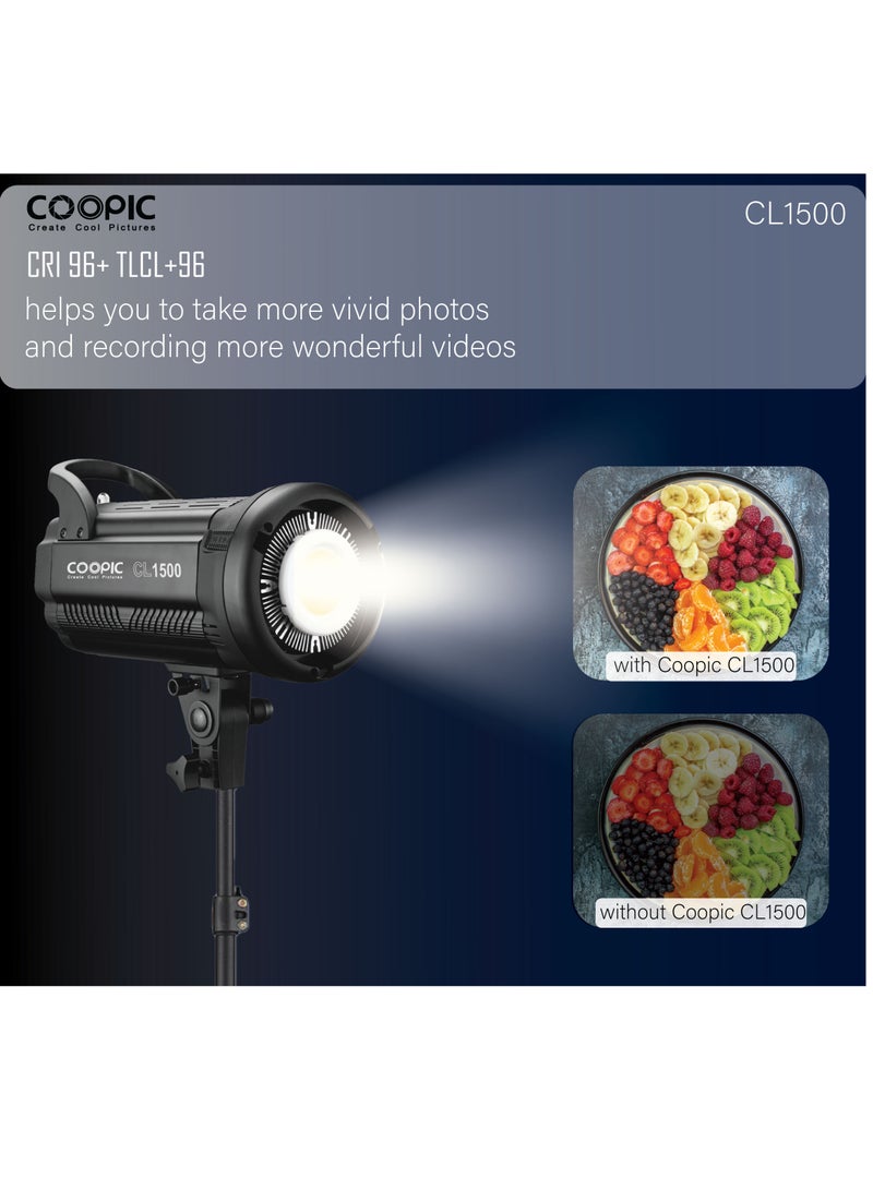 COOPIC Create Cool Picture 18000LM 5600K Studio Lighting with 96+ CRI, TLCI, Adjustable Brightness, Aluminum Alloy Cooling, LED Video Light for Filming, Videography, and Product Photography (CL1500)