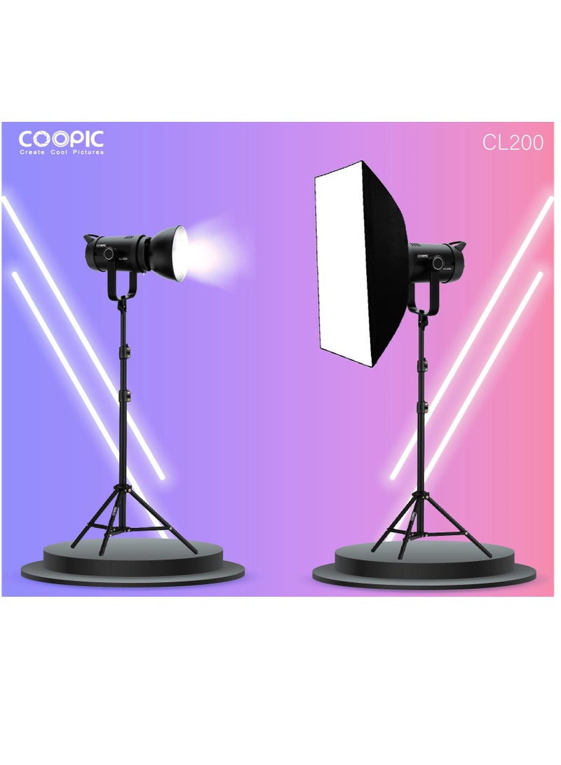 COOPIC CL-200 Adjustable LED Video light 200W, 2.4g remote control, white from 3200k or 5600k,CRI>97 TLCI>98, Daylight Balanced Video Light for Video Recording, Photography, Outdoor Shooting, etc