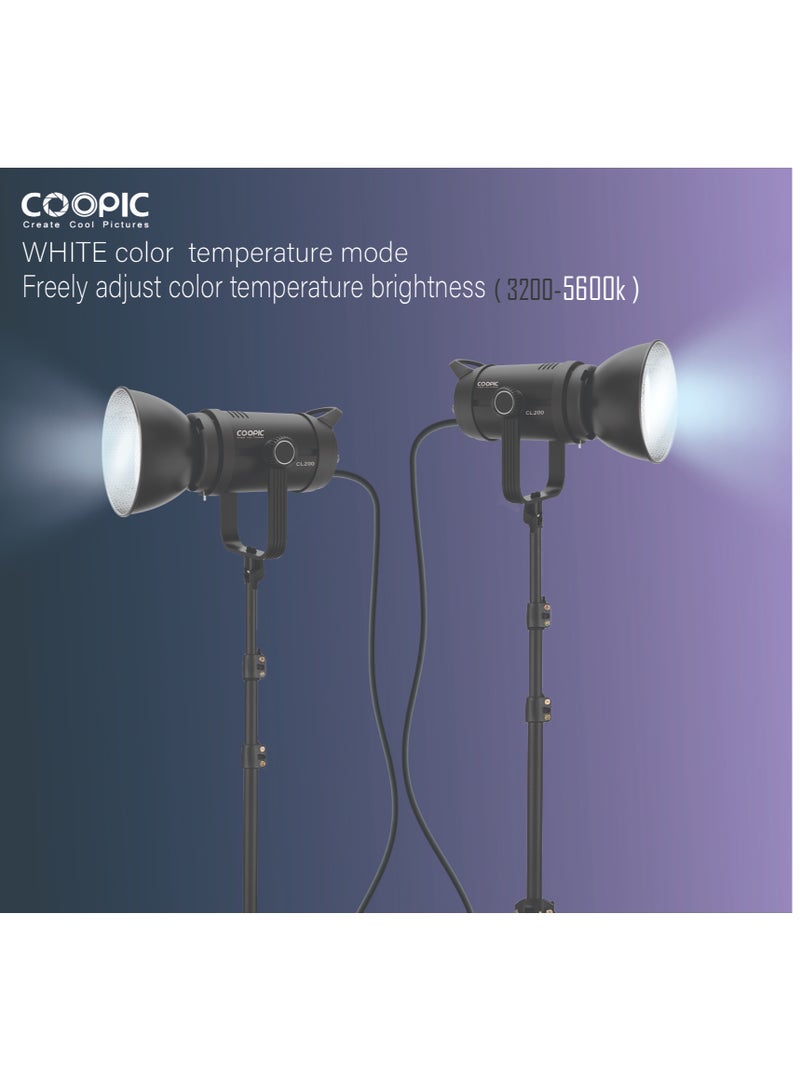 COOPIC CL-200 Adjustable LED Video light 200W, 2.4g remote control, white from 3200k or 5600k,CRI>97 TLCI>98, Daylight Balanced Video Light for Video Recording, Photography, Outdoor Shooting, etc