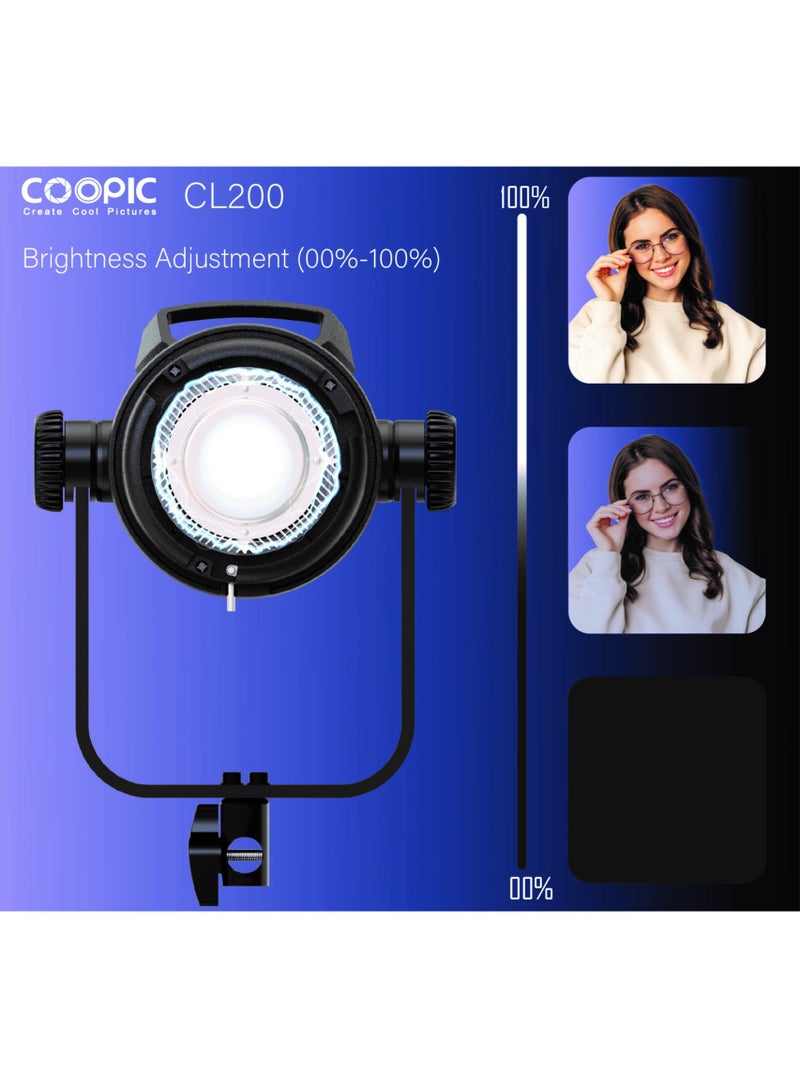 COOPIC CL-200 Adjustable LED Video light 200W, 2.4g remote control, white from 3200k or 5600k,CRI>97 TLCI>98, Daylight Balanced Video Light for Video Recording, Photography, Outdoor Shooting, etc