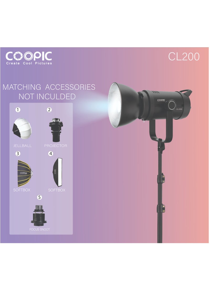 COOPIC CL-200 Adjustable LED Video light 200W, 2.4g remote control, white from 3200k or 5600k,CRI>97 TLCI>98, Daylight Balanced Video Light for Video Recording, Photography, Outdoor Shooting, etc