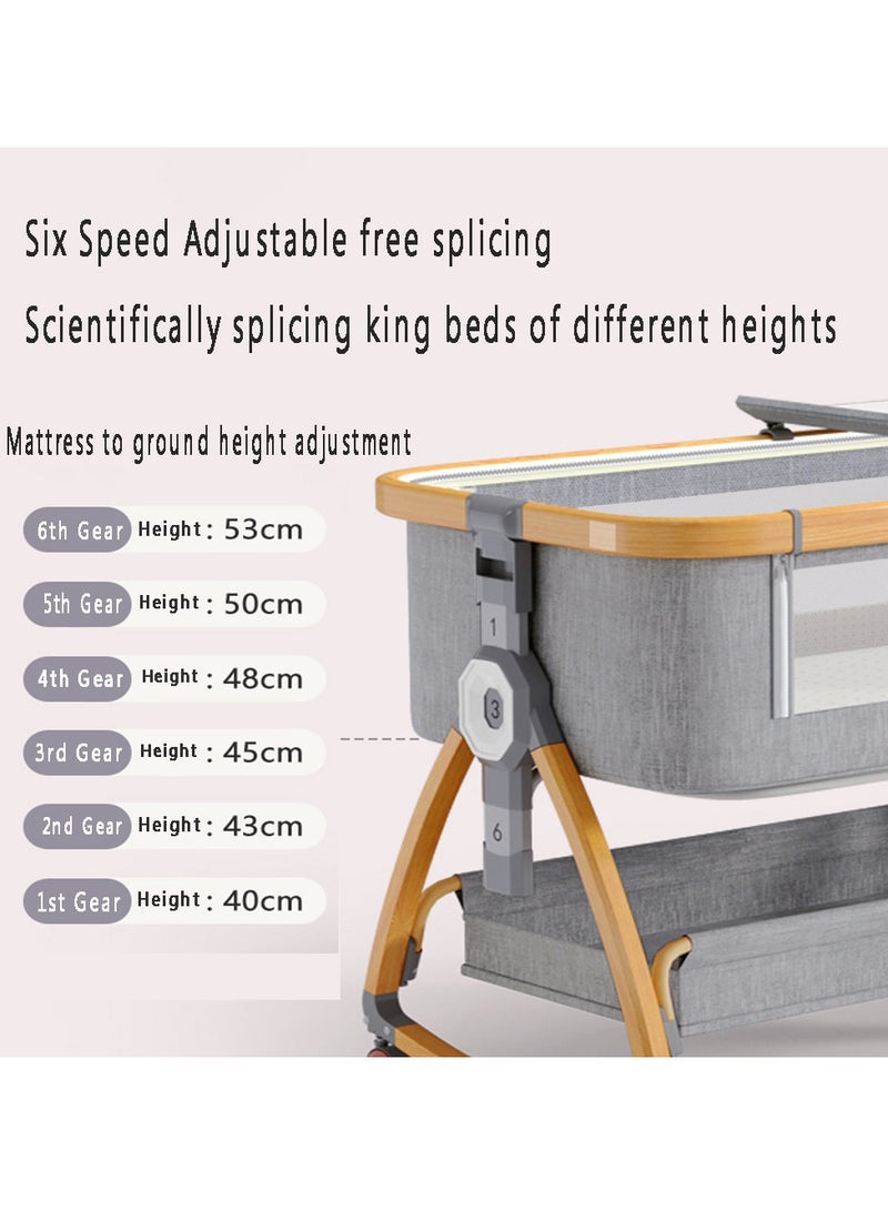 Newborn Crib, Splicing Big Bed, Portable Foldable Baby Bed, Multifunctional Movable Cradle Bed