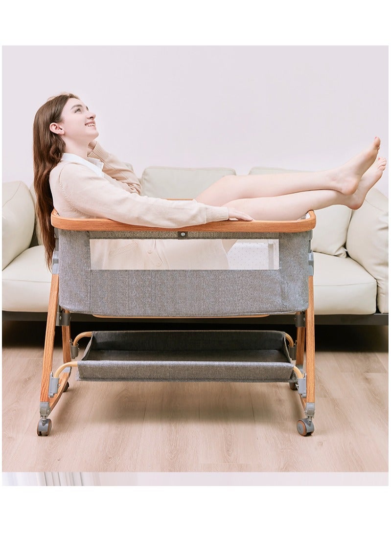 Newborn Crib, Splicing Big Bed, Portable Foldable Baby Bed, Multifunctional Movable Cradle Bed