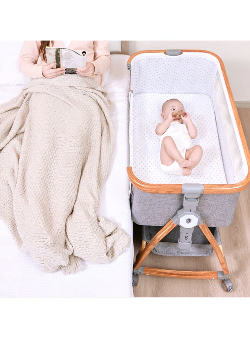 Newborn Crib, Splicing Big Bed, Portable Foldable Baby Bed, Multifunctional Movable Cradle Bed