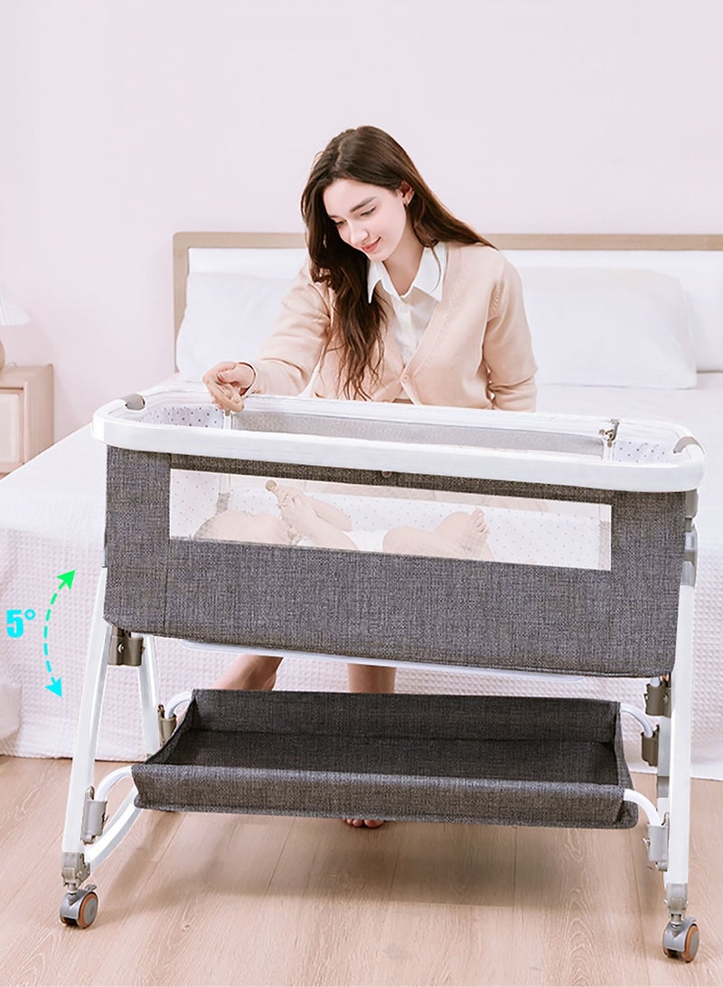 Newborn Crib, Splicing Big Bed, Portable Foldable Baby Bed, Multifunctional Movable Cradle Bed