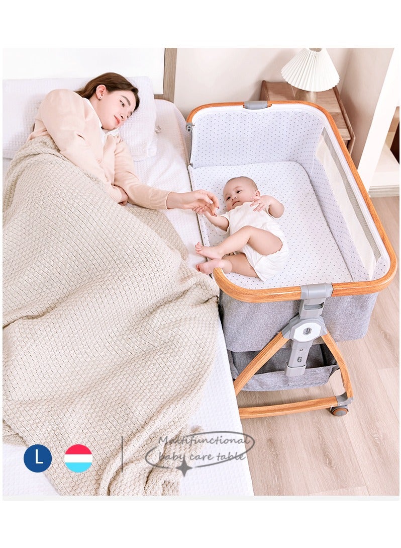 Newborn Crib, Splicing Big Bed, Portable Foldable Baby Bed, Multifunctional Movable Cradle Bed