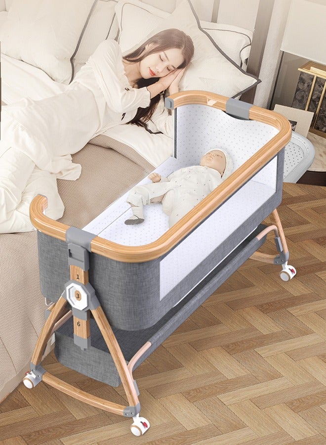 Newborn Crib, Splicing Big Bed, Portable Foldable Baby Bed, Multifunctional Movable Cradle Bed