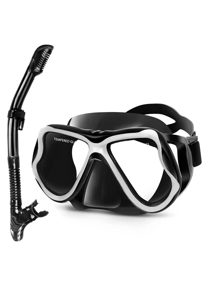 Dry Snorkel Set - Anti-Fog Scuba Diving Mask, Panoramic Wide View Snorkel Mask, Free Breathing and Easy Adjustable Strap Scuba Mask, Professional Snorkeling Gear for Adults