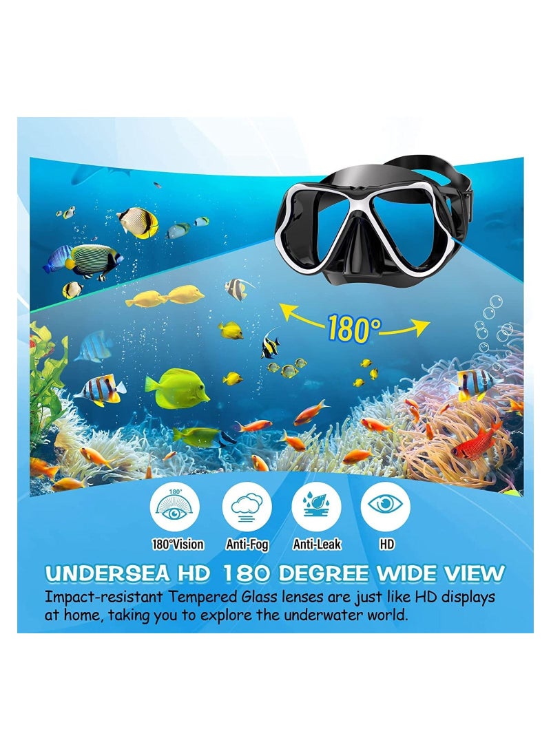 Dry Snorkel Set - Anti-Fog Scuba Diving Mask, Panoramic Wide View Snorkel Mask, Free Breathing and Easy Adjustable Strap Scuba Mask, Professional Snorkeling Gear for Adults