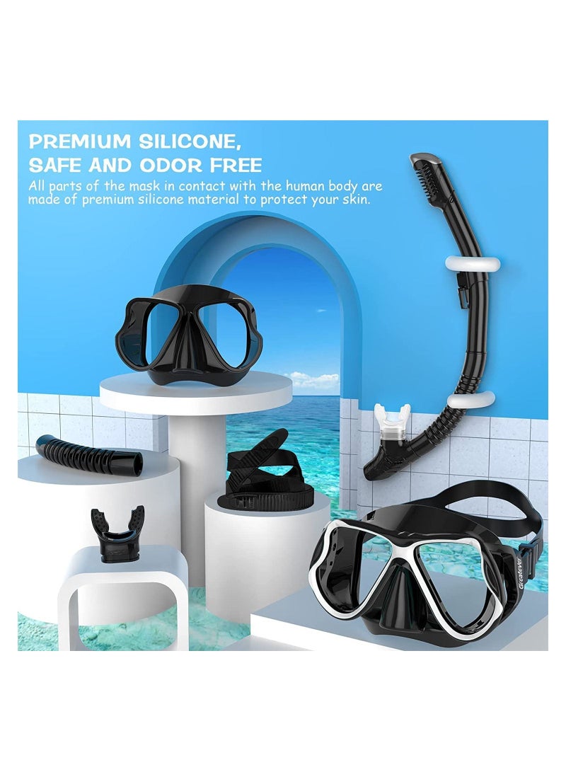 Dry Snorkel Set - Anti-Fog Scuba Diving Mask, Panoramic Wide View Snorkel Mask, Free Breathing and Easy Adjustable Strap Scuba Mask, Professional Snorkeling Gear for Adults