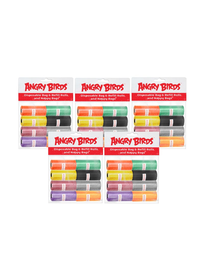 Angry Bird Bag and Refill 8 Rolls Pack of 5 800 Bags, Baby Nappy bag, Pet waste bag, Scented Diaper bag, Trash bag, Garbage bag, Colorful Plastic bag, sacks