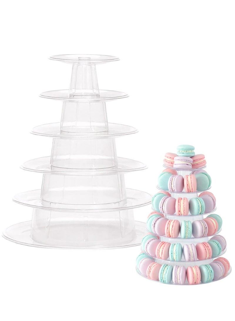 6 Tier Round Plastic Macaron Tower Stand, Macarons Holder, Macaroon Cake Tower Display Stand for Dessert Display, Macaroon Tower Stand Cake Display Tier Round Stand for Wedding, Birthday Party