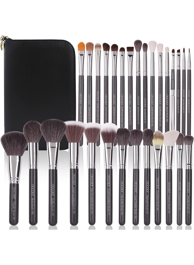 Professional Makeup Brush Set 29Pcs Makeup Brushes Premium Goat Synthetic Fiber Foundation Face Powder Blush Concealer Eyeshadows Make Up Brushes with PU Leather Case