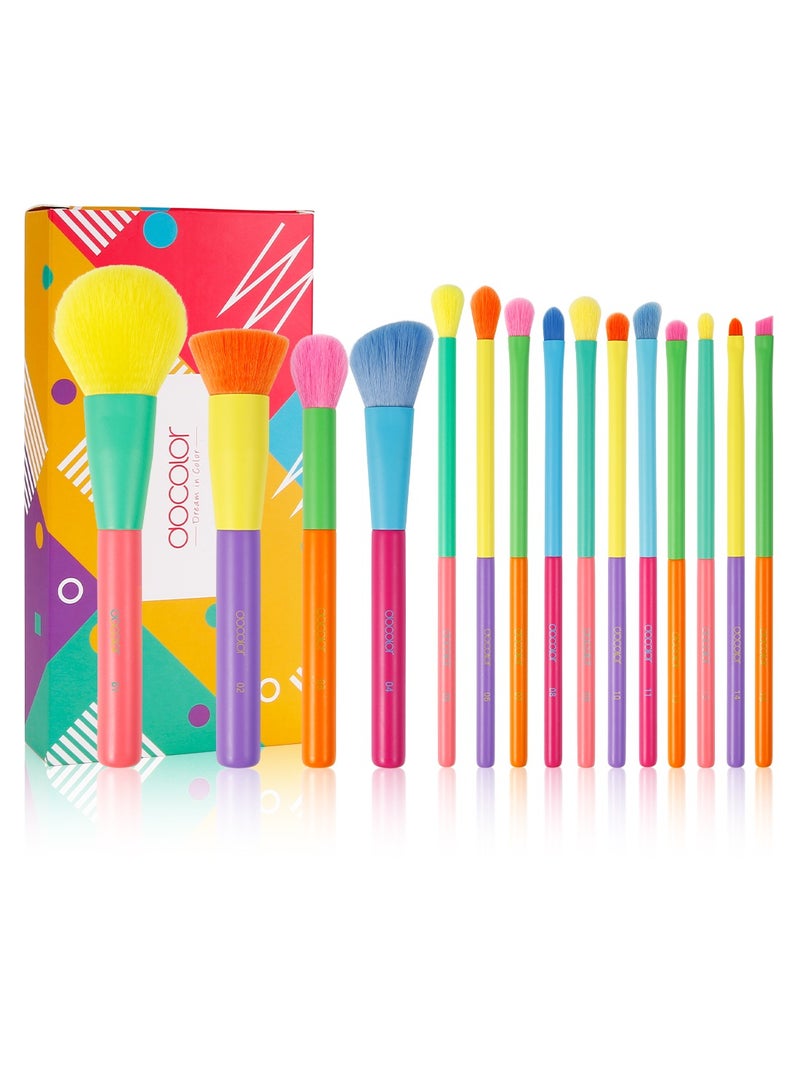 Makeup Brushes 15Pcs Colourful Makeup Brush Set Premium Gift Synthetic Face Powder Kabuki Foundation Contour Blush Concealers Eye Shadow Blending Make Up Brush Kit - Dream of Color