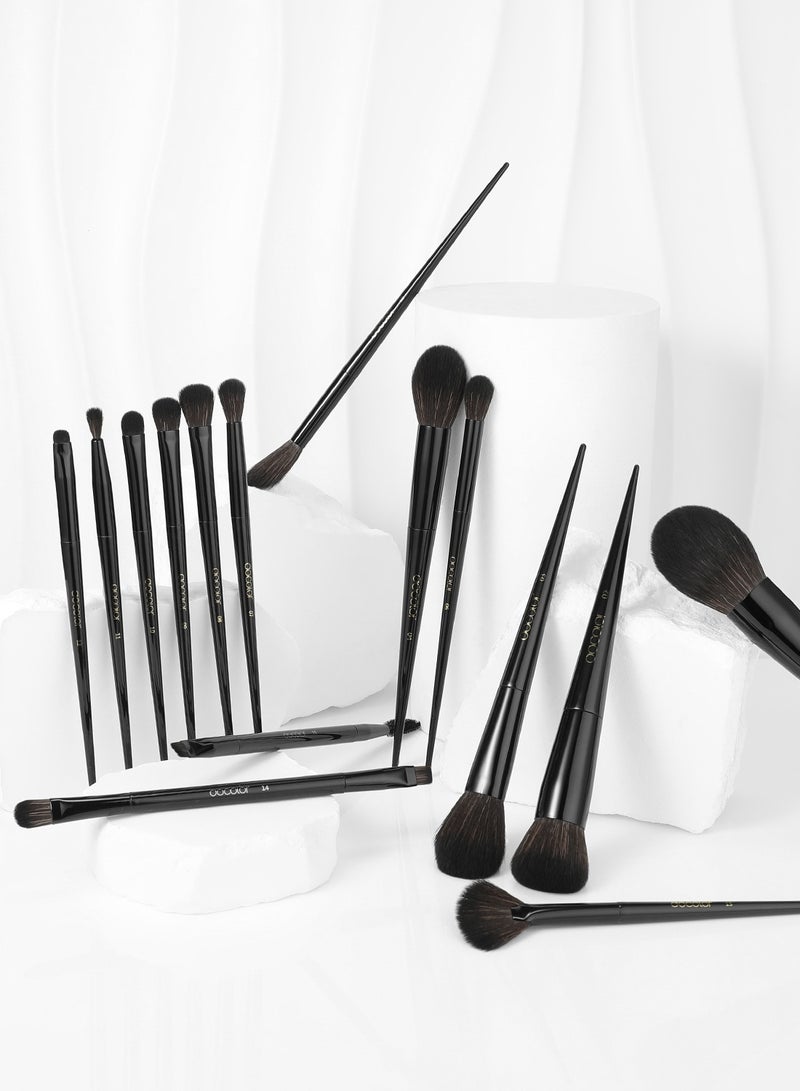 Makeup Brushes 15Pcs Obsidian Makeup Brush Set Premium Synthetic Powder Kabuki Foundation Contour Blush Concealer Eye Shadow Blending Eyeliner Crease Eyebrow Make Up Brush Kit