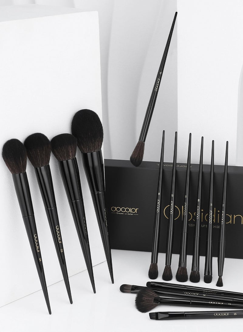 Makeup Brushes 15Pcs Obsidian Makeup Brush Set Premium Synthetic Powder Kabuki Foundation Contour Blush Concealer Eye Shadow Blending Eyeliner Crease Eyebrow Make Up Brush Kit