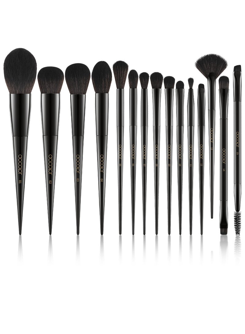 Makeup Brushes 15Pcs Obsidian Makeup Brush Set Premium Synthetic Powder Kabuki Foundation Contour Blush Concealer Eye Shadow Blending Eyeliner Crease Eyebrow Make Up Brush Kit