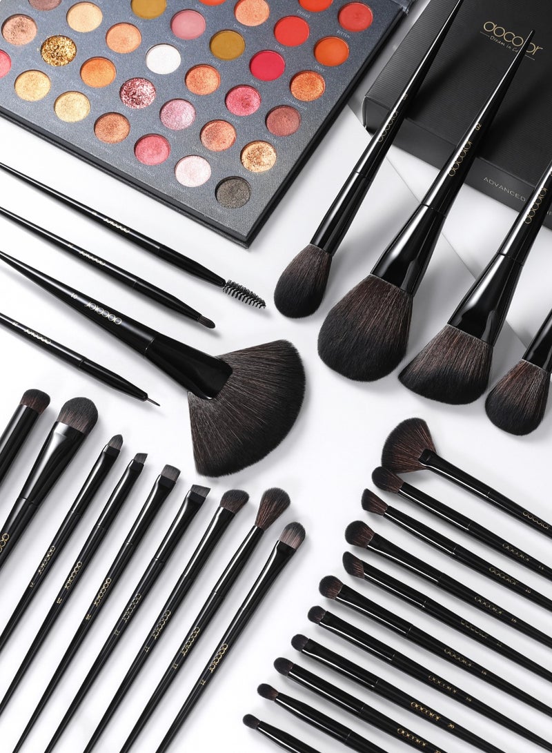 Makeup Brushes Set Professional 30Pcs Obsidian Makeup Brushes Premium Synthetic Powder Kabuki Foundation Contour Blush Concealer Eye Shadow Blending Eyeliner Crease Eyebrow Make Up Brush Kit