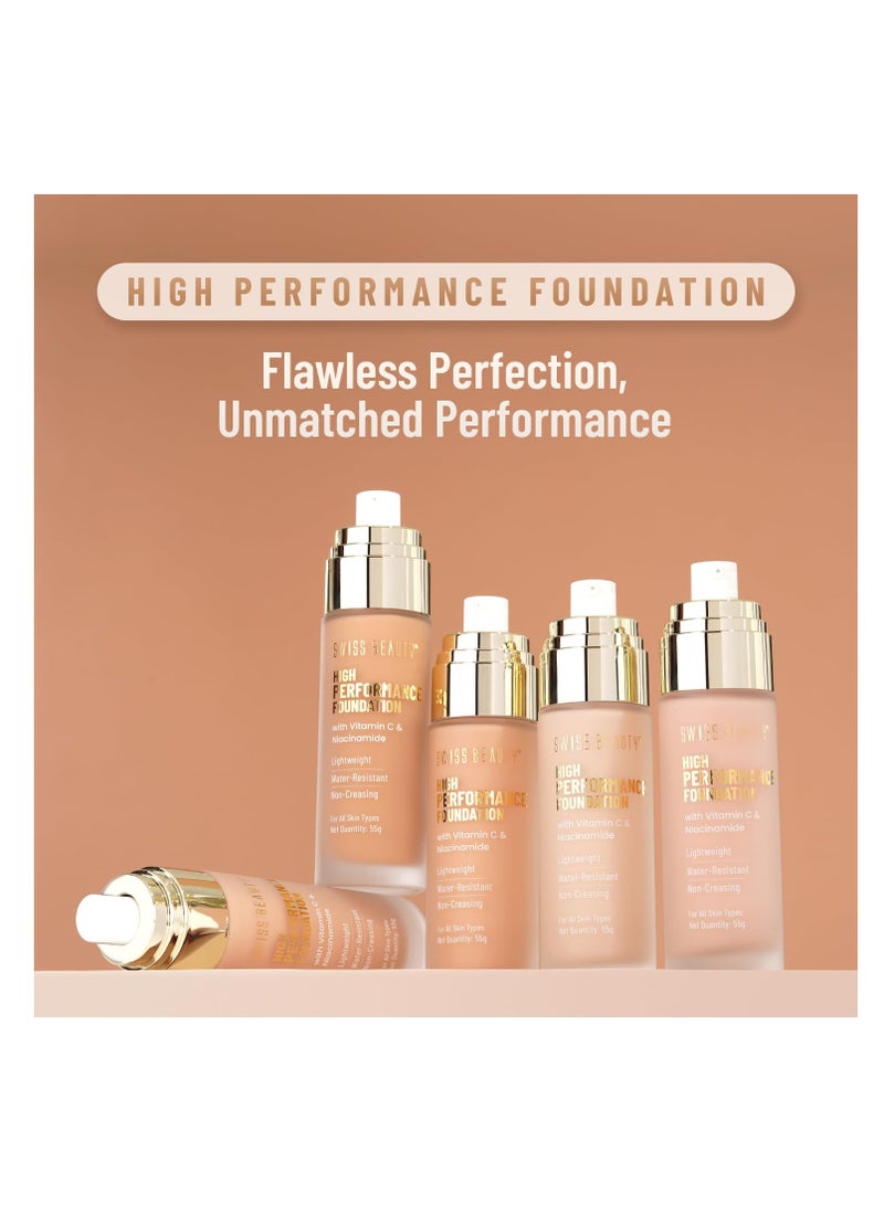 Swiss Beauty High Performance Foundation Water Resistant Medium to Buildable Coverage Lightweight Easy to Blend With Vitamin C and Niacinamide