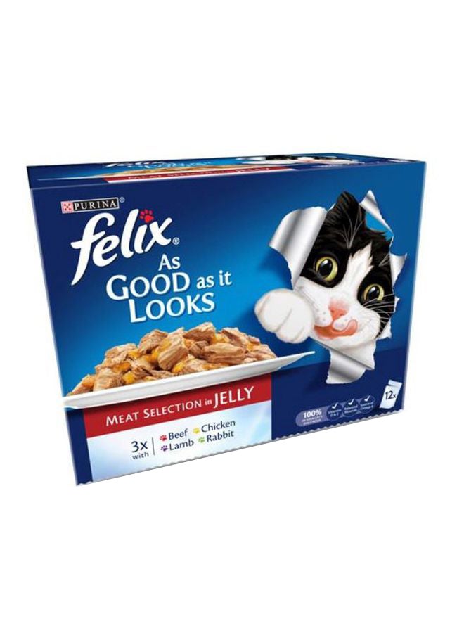 Felix As Good As It Looks Meat Selection In Jelly Cat Food Brown 1200grams